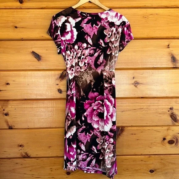 NWT Pink & Brown Rose Patterned Wrap Dress with Tie L - Picture 5 of 5